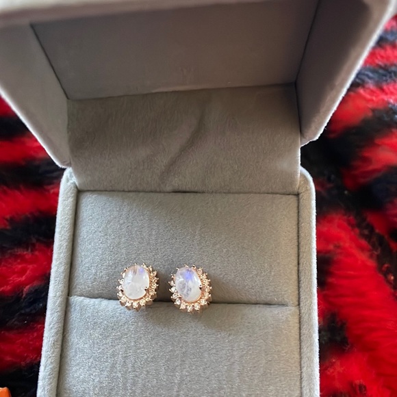 Jewelry - Lovely 925 Sterling Silver 14kt Rose Gold Plated Moonstone CZ Earrings